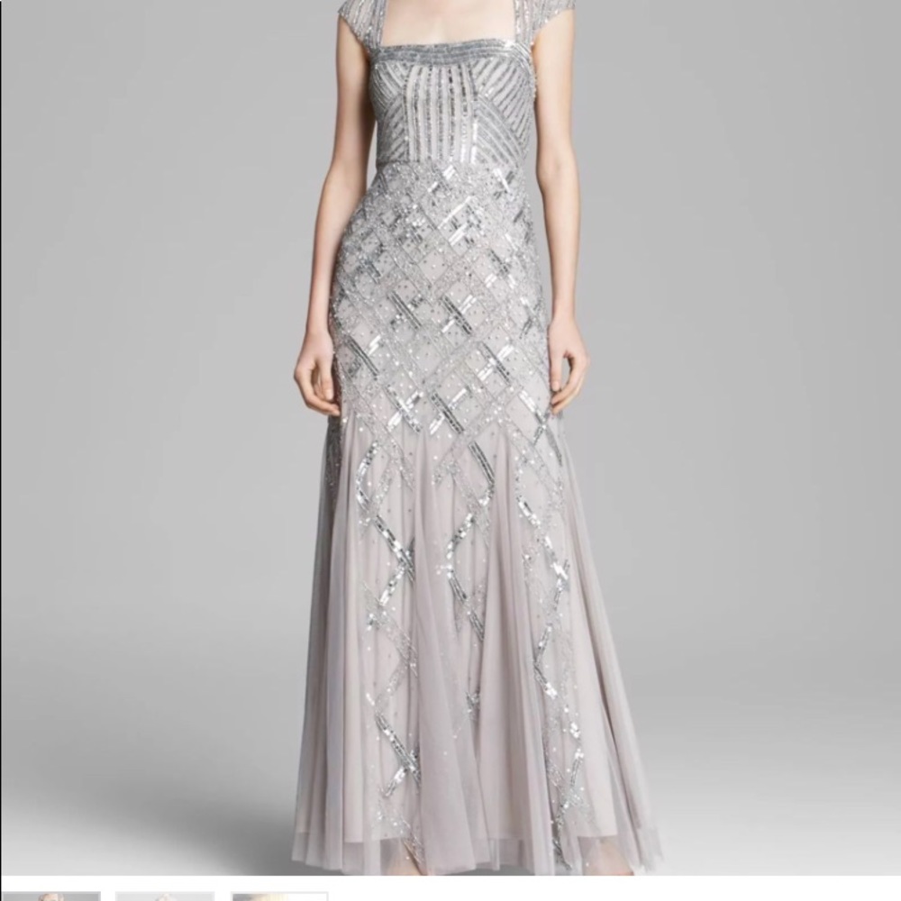 Floor length beaded silver long dress